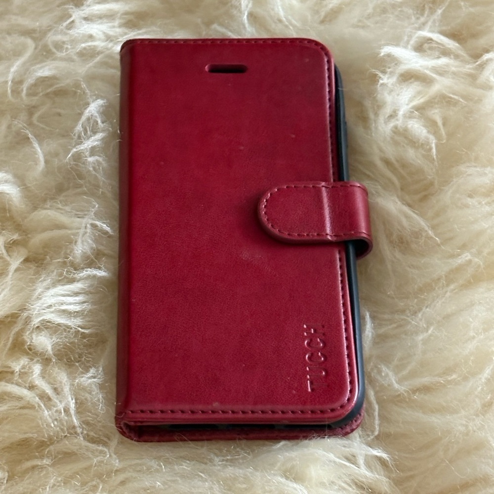 Red Leather Phone Case with Magnetic Closure